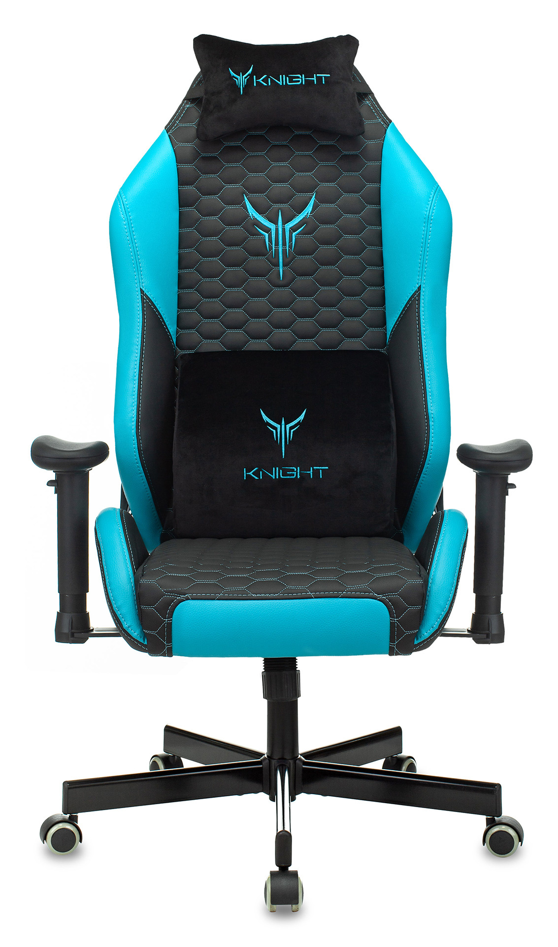Кресло игровое Бюрократ Knight Neon черный/голубой соты эко.кожа