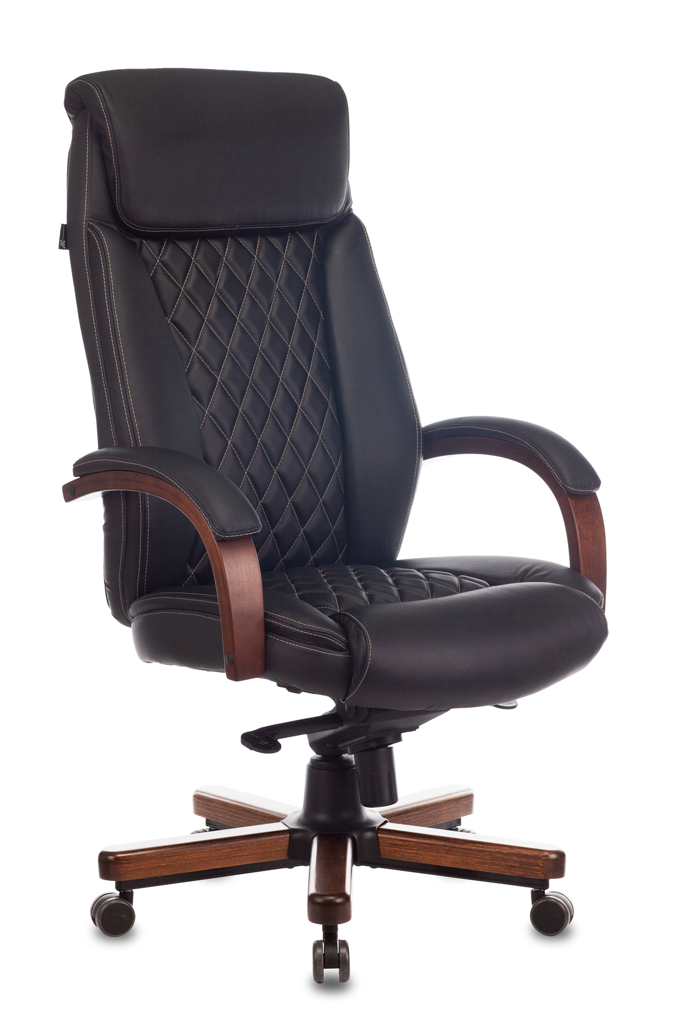 Кресло руководителя Бюрократ Т-9924WALNUT/BLACK черный кожа с подголовником металл/ дерево