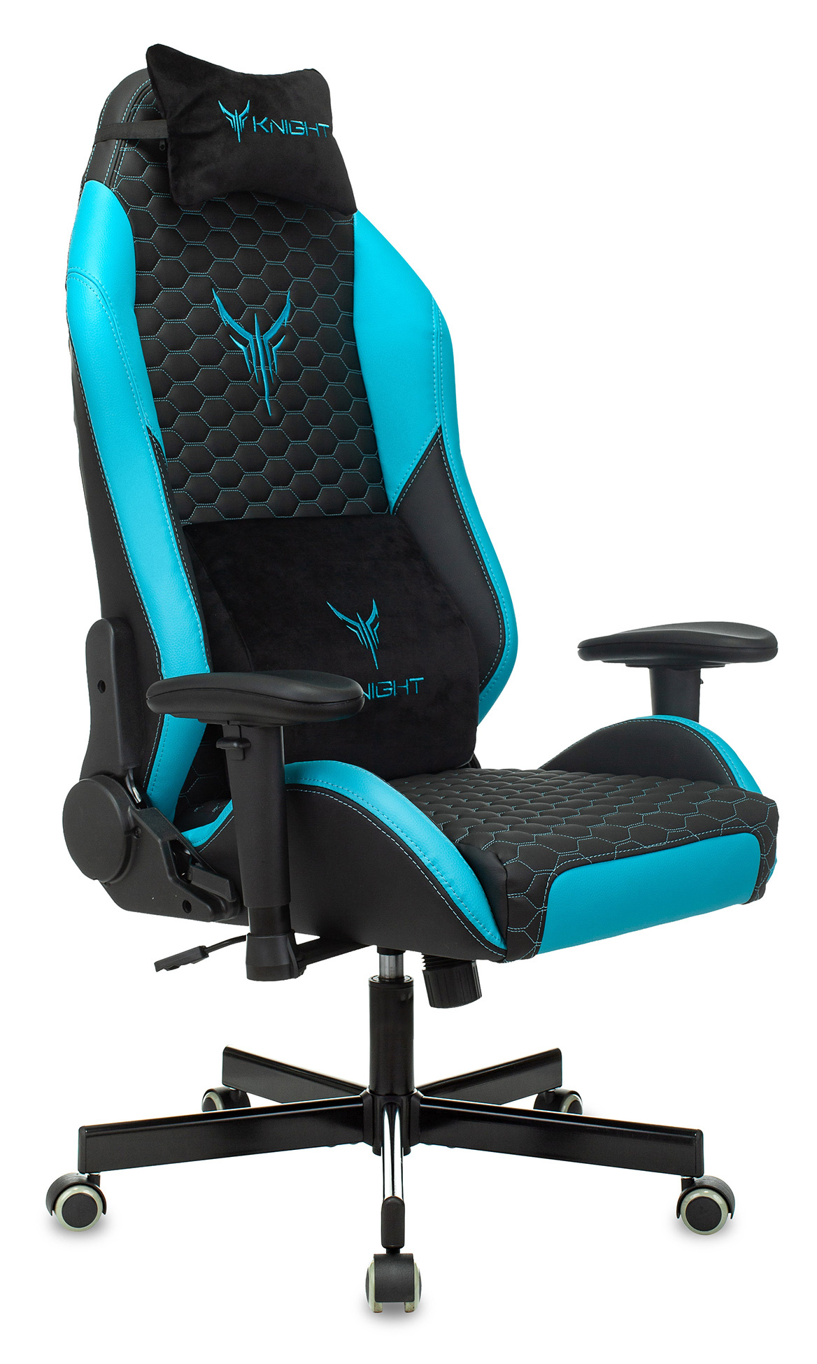 Кресло игровое Бюрократ Knight Neon черный/голубой соты эко.кожа