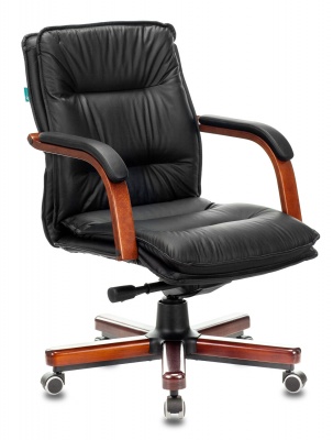 Кресло руководителя Бюрократ Т-9927WALNUT-LOW черный  кожа низк.спин крестовина металл/дерево