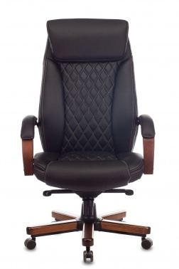 Кресло руководителя Бюрократ Т-9924WALNUT/BLACK черный кожа с подголовником металл/ дерево